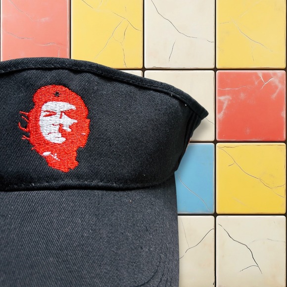 Vintage Y2K Che Guevara Cuba Visor Hat‎ Black Embroidered Adjustable Cap Grunge - Picture 5 of 8